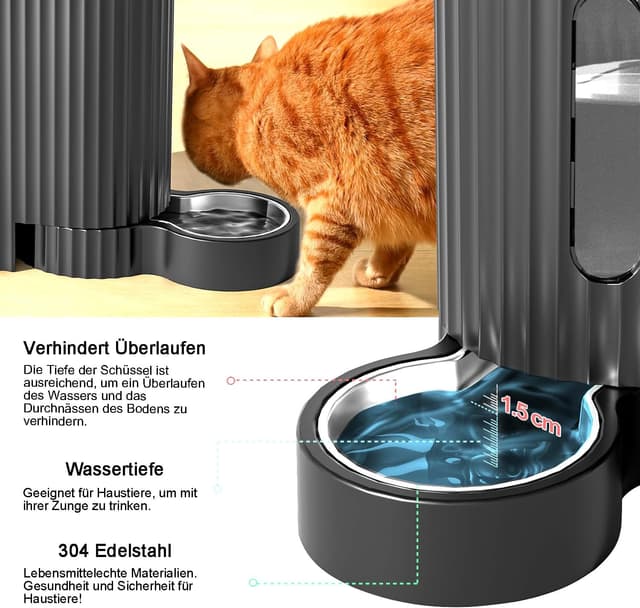 Detalle de Gardner Pet automatischer Futter- und Wasserspender (2 Näpfe, 3 L + 1,3 kg), nicht elektrisch, BPA-frei