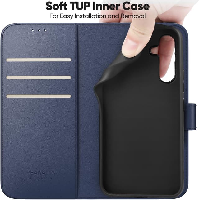 Detalle de Peakally Handyhülle für Samsung Galaxy A16 5G / A16 4G mit Panzer-Schutzglas, RFID-Blockierung und Kartenfach – Blau