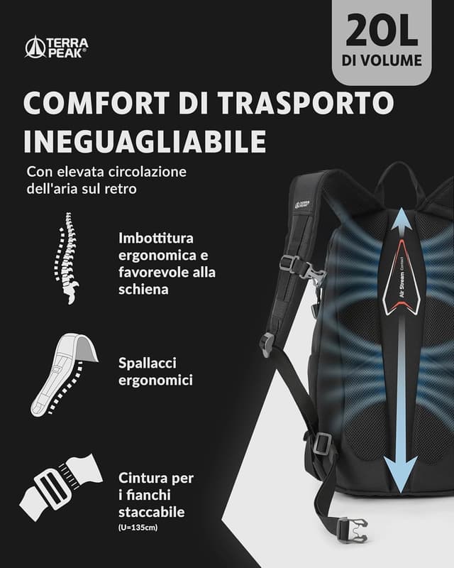 Detalle 2 de Terra Peak Zaino da trekking FLEX 20 Piccolo 20 litri impermeabile con ventilazione posteriore