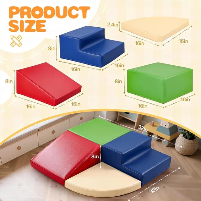 Detalle 2 de Sumbababy Soft Climbing Blocks for Toddlers (Waterproof PU Leather) — 4-Piece Indoor & Outdoor Play Set