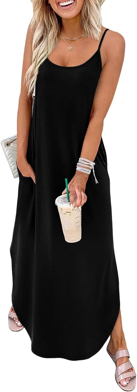 Detalle de WIHOLL Women’s Maxi Dresses – Casual Long Summer Sun Dresses with Spaghetti Straps