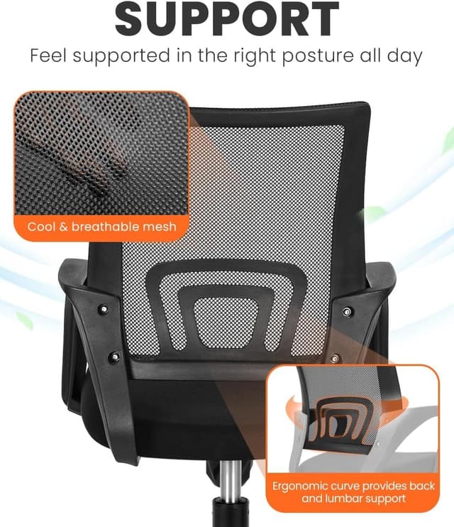 Detalle 2 de NEO CHAIR Office Desk Computer Chair with Breathable Mesh, Adjustable Lumbar Support, and Swivel Wheels (Black)