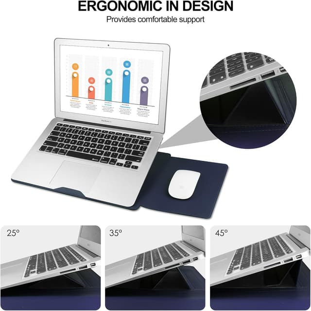 Detalle de HoYiXi 13.3–13.6 inch leather laptop sleeve case with adjustable stand (blue)