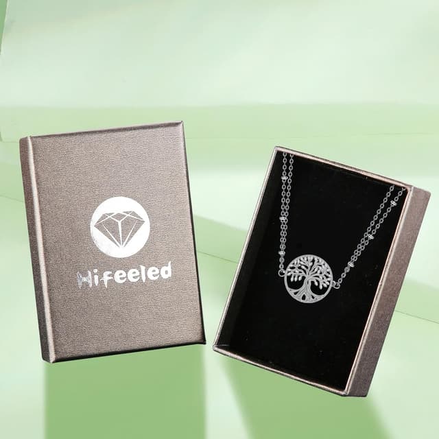 Detalle 2 de Hifeeled Damen Armband aus 925 Sterling Silber mit Doppelkette und Lebensbaum-Anhänger, verstellbar (16+4 cm)