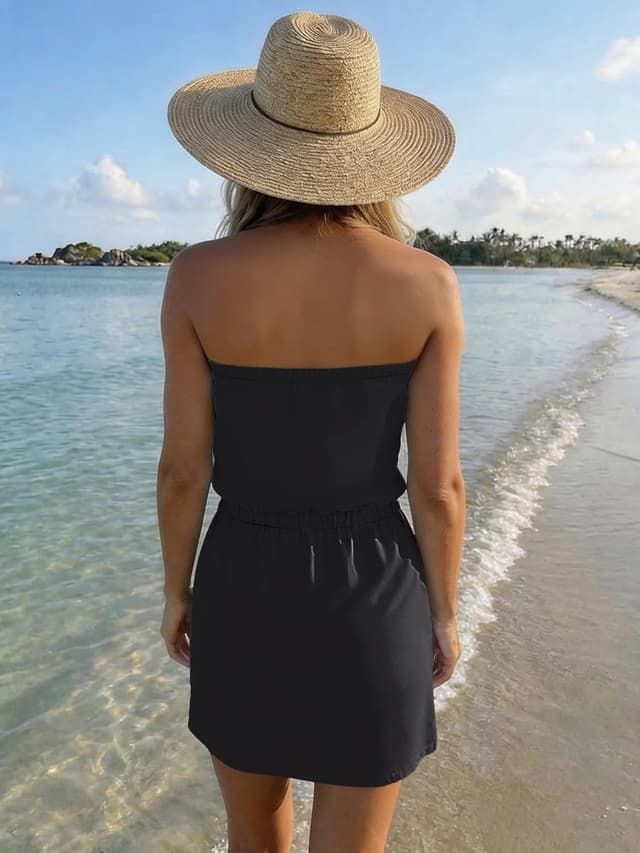 Detalle de SAUKOLE Strapless Summer Dress with Drawstring Waist and Pockets