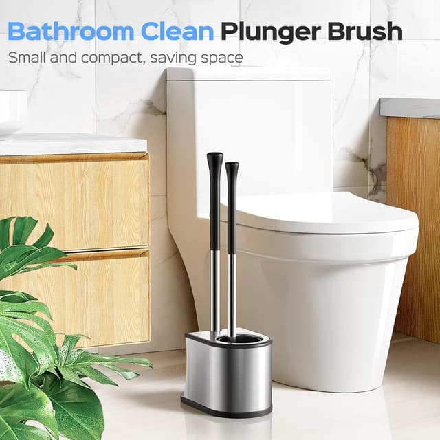 Thumbnail 6 de HAMITOR Toilet Plunger and Brush Set (2-in-1) Stainless Steel Rustproof Combo