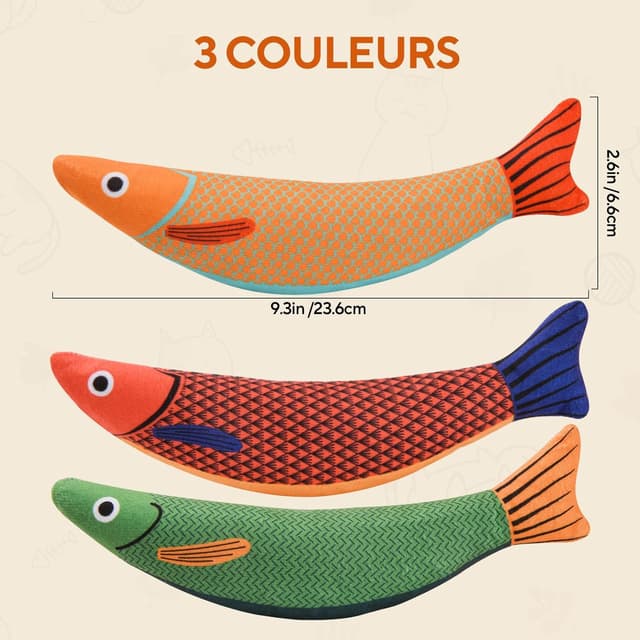 Detalle 2 de Lot de 3 jouets poisson à l’herbe à chat AUSCAT (jouets à frapper avec bruit)
