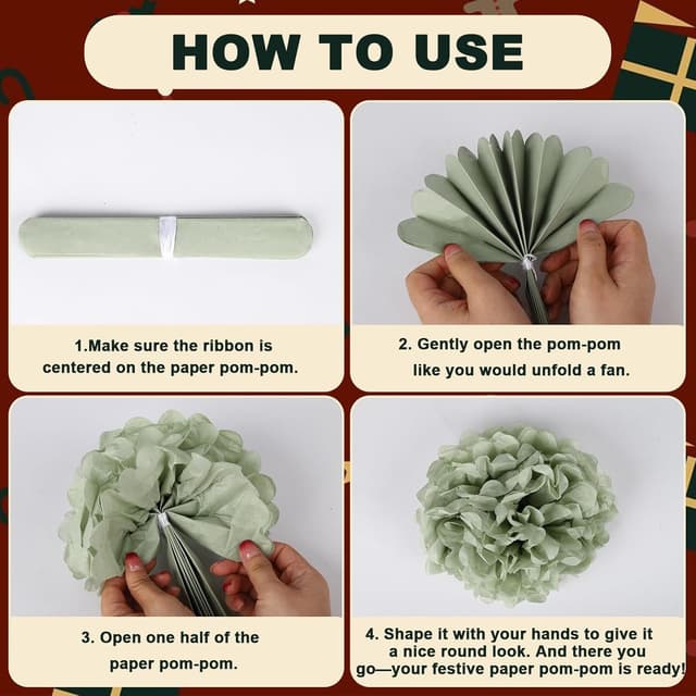 Detalle 2 de BestoFun 16 Seidenpapier Pompons Grün