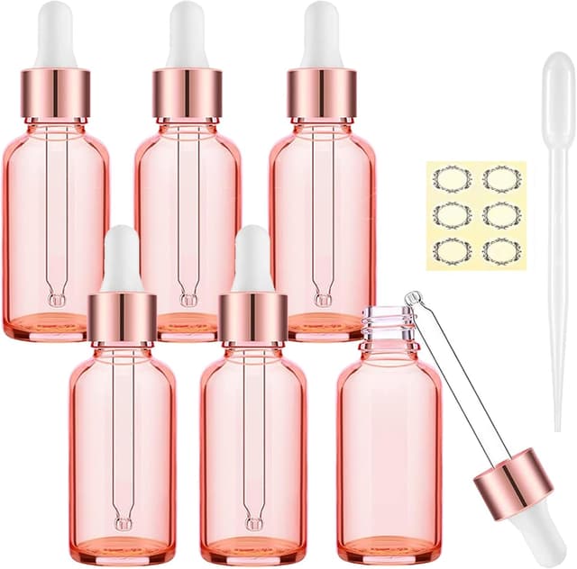 Detalle de Alledomain 6x 15ml Rose Gold Glass Dropper Bottles with Pipettes and Labels