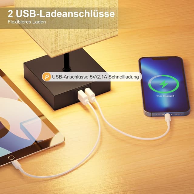 Detalle de FANSANMY Lampara de mesita con 2 USB 6W