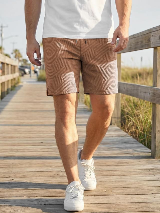 Detalle de JMIERR Herren Textur Kurze Hose mit 3 Taschen – lockere Casual-Shorts mit elastischem Bund