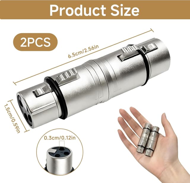 Detalle 2 de UIHRLM 2PCS 3-pin XLR female-to-female adapter/coupler (XLR coupler) for microphоne and audio connections