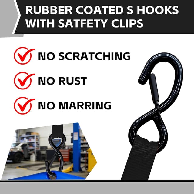 Detalle de Retractable Ratchet Straps (2-Pack) 1 in x 11.5 ft, 1,800 lb break strength—Orange tie-downs for trucks and motorcycles