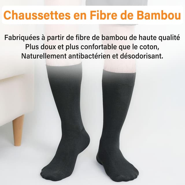 Detalle de LOFIR Chaussettes bambou courtes respirantes (crew) — lot de 6 paires homme & femme, noir, blanc, gris foncé, beige et brun