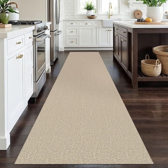 Detalle de EARTHALL Long Runner Rug, 3x12 Ft Non-Slip Braided Hallway Runner (Sand/Beige)