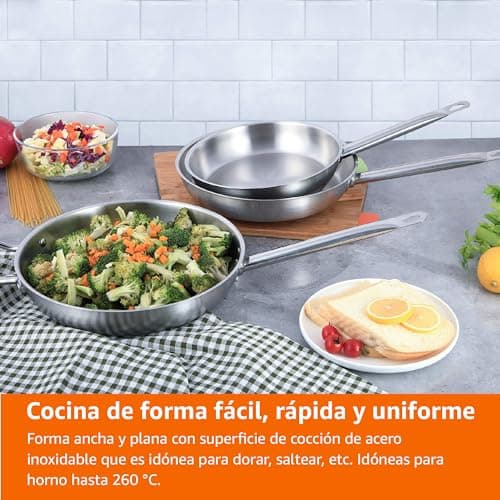 Detalle 2 de Amazon Basics Juego de 3 Sartenes de Acero Inoxidable
