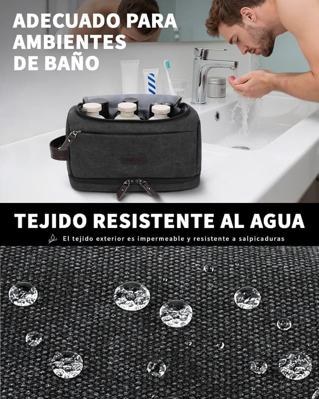 Detalle de ZOMFELT Borsa da Beauty Case Uomo doppio strato in tela idrorepellente, organizer appendibile Nero