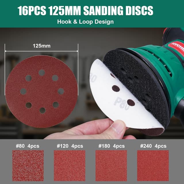 Detalle de HYCHIKA Random Orbital Sander 300W (up to 12000 OPM) with 6 speed control