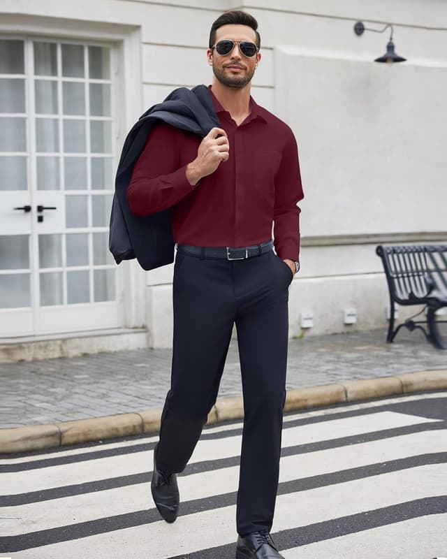 Detalle de siliteelon Herren Hemden bügelfrei Regular Fit – Langarm Businesshemd mit Stretch