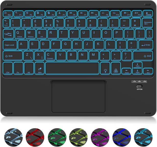 Detalle de SOPPY Backlit Bluetooth Keyboard with Touchpad (UK Layout, Black) – portable rechargeable mini keyboard