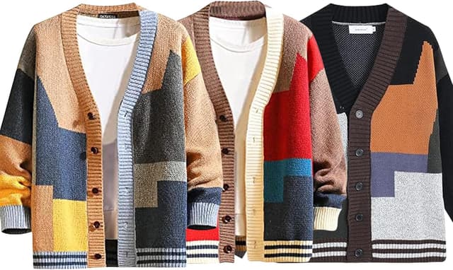 Detalle de GURUNVANI Strickjacke Pullover für Männer – leichter Knopf-Cardigan mit V-Ausschnitt