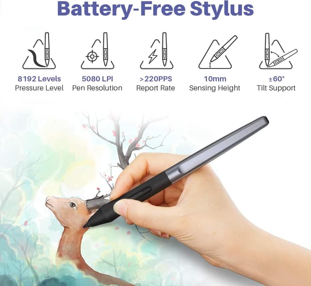 Detalle de Huion Inspiroy H1060P drawing tablet (10×6.25 inch) with battery-free PW100 pen