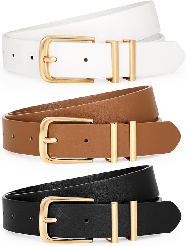 Detalle de WERFORU 3 Pack Women’s Faux Leather Belts with Gold/Silver Buckles for Jeans & Dresses