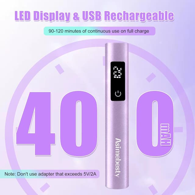 Detalle 2 de Asimebesty Mini UV-LED Lampe für Gelnägel (395 nm) – wiederaufladbar, 20/60/90 s