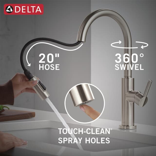 Detalle de Delta Faucet Nicoli Kitchen Faucet with Pull Down Sprayer, Brushed Nickel (19867LF-SS)