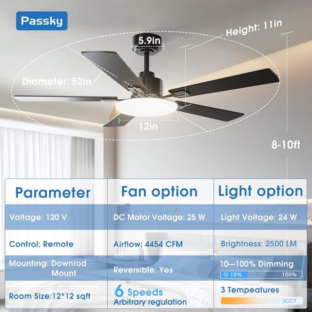 Thumbnail 2 de Passky 52-Inch Ceiling Fan with Light