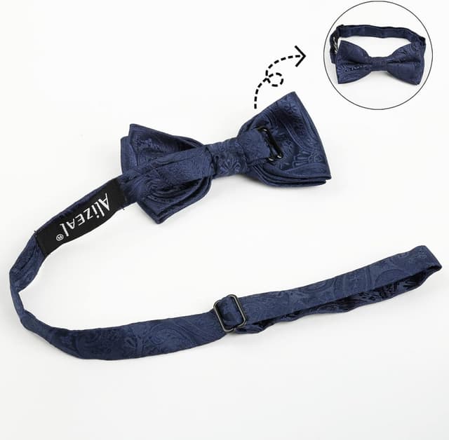 Detalle 2 de Alizeal Boys Adjustable Floral Paisley Pre-tied Bow Tie and Y Shape 3 Clips Braces Set