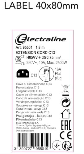 Detalle de Câble d'alimentation Electraline 95501 230V ⚡