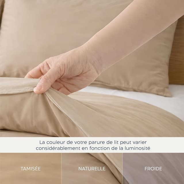Thumbnail 6 de Twinzen Parure de lit 140x200 cm en microfibre beige avec housse de couette et 1 taie 65x65 cm