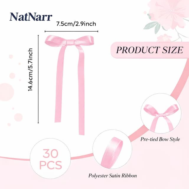 Detalle de 30-Pack Pink Bow Cake Toppers with Ribbons for Coquette-Themed Cakes & Cupcakes