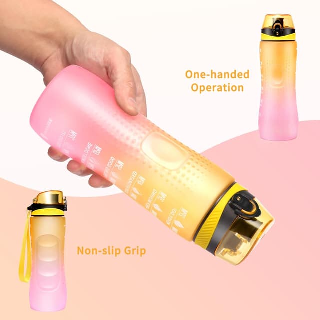 Detalle 2 de Binudum Motivations-Trinkflasche mit Zeitmarkierung (Tritan, BPA-frei), auslaufsicher – 750 ml