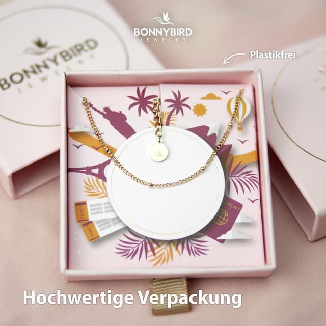 Detalle de BONNYBIRD BonnyDots Wasserfeste Edelstahl-Halskette für Damen – 100% wasserfest, nickelfrei & einstellbar (38–43 cm)