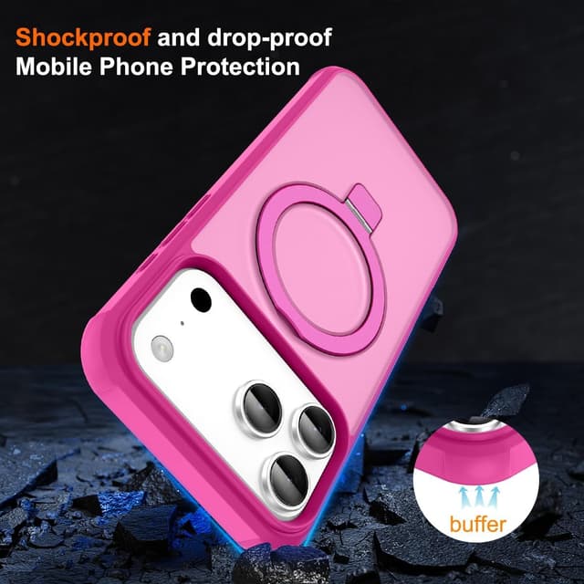 Detalle 2 de CHAOFEnG Magnetic Compatible iPhone 17 Pro Max Case with Ring Stand (Rose Red)