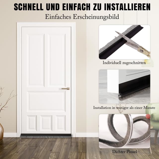 Detalle de Selbstklebender Türdichtung Zugluftstopper mit Schallschutz-Bürste (2 Stück) – Wind-, Staub- und Kälteschutz für Türen, 100×3,5 cm