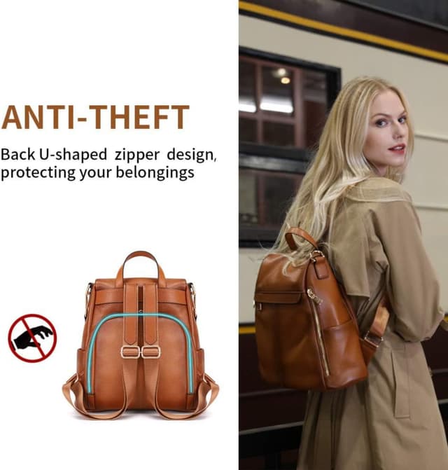 Detalle de Kattee Borsa a tracolla antifurto da donna in vera pelle con scomparti per tablet fino a 11 pollici