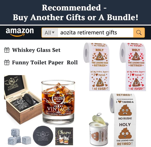 Detalle de Retirement Gift for Men Whiskey Glass Set (2026 The Legend Has Retired) — Wooden Box, Slate Coaster, Granite Stones