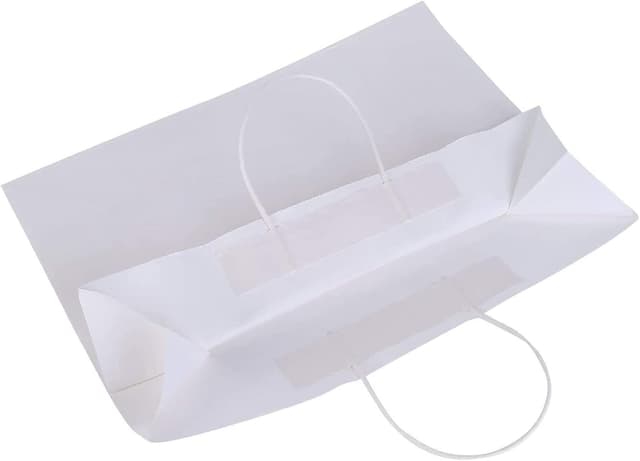 Detalle 2 de Ronvir Large White Gift Bags (50 Pack) with Handles, Recycled Kraft Paper, 41x15x30cm