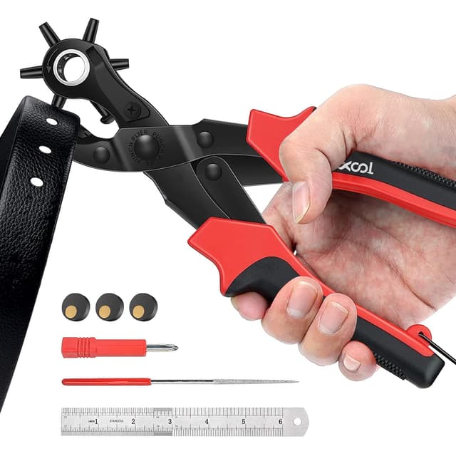 Detalle de XOOL Leather Hole Punch Plier – Heavy-Duty Rotatable Belt Hole Puncher with 6 Sizes