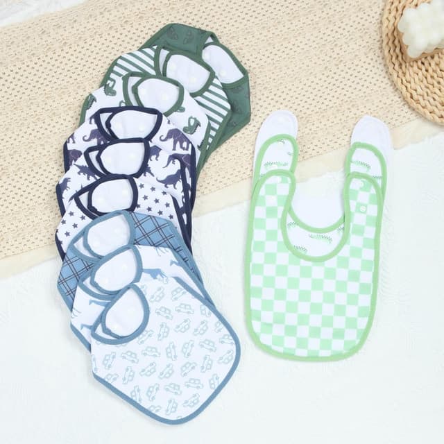 Detalle 2 de Hakochia Waterproof Baby Bibs (4-Layer Cotton) with Adjustable Snaps, 10-Pack for 0–12 Months