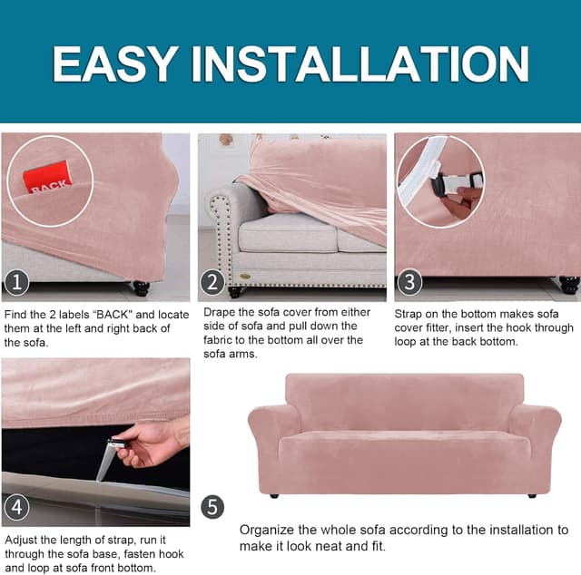 Detalle 2 de YSTELLAA Copridivano in velluto rosa per 1 posto con braccioli, anti-graffio gatto ed elasticizzato lavabile