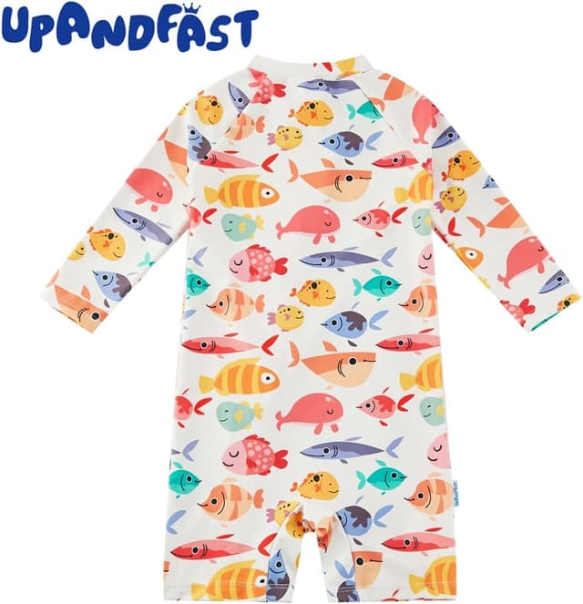 Detalle de upandfast Baby Badeanzug mit schrägem Reißverschluss und UPF 50+ Sonnenschutz
