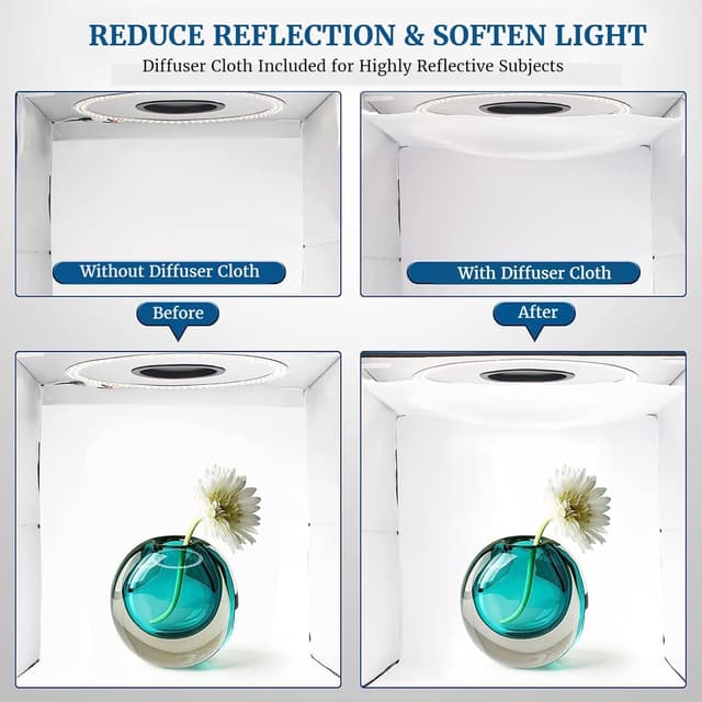 Thumbnail 2 de PULUZ Fotobox 40x40cm Faltbare Photography Box mit Dimmbaren 3 Farben Temperaturen 160 LED Beleuchtung 6500K & 12 Foto-Hintergründe Lichtzelte for produktfotografie
PULUZ Fotobox 40x40cm Faltbare Photography Box…