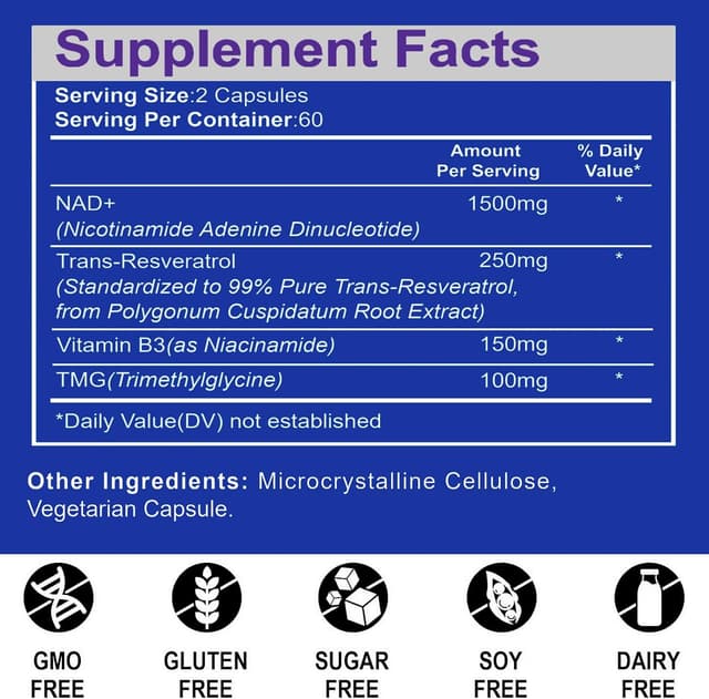 Detalle 2 de NAD+ Kapseln mit Resveratrol – Premium NMNH Supplement Komplex (vegan, laborgeprüfte Qualität) – 120 Stück
