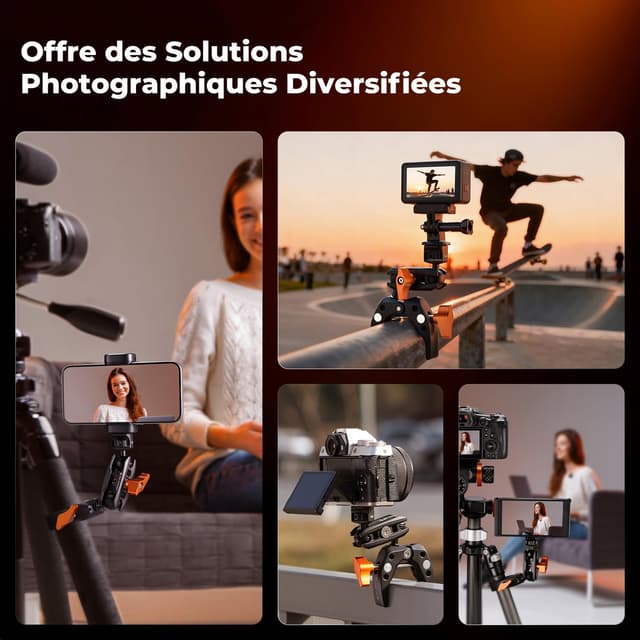 Detalle de K&F CONCEPT Twin-Pack Super Clamp avec pas de 1/4" – ouverture max. 60 mm