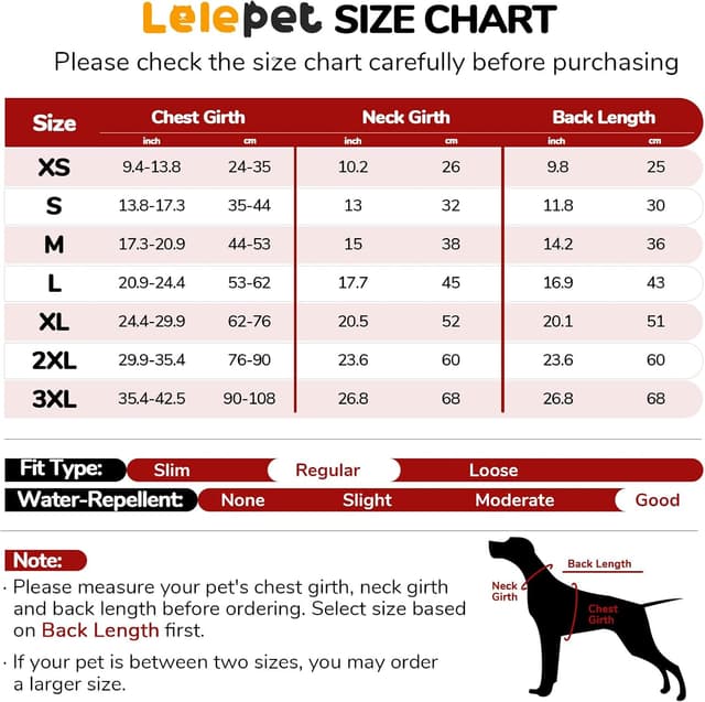 Detalle 2 de LeLePet Lelepet Dog Winter Coat (Waterproof, Fleece Lined, Reflective Strips) – Red, XL