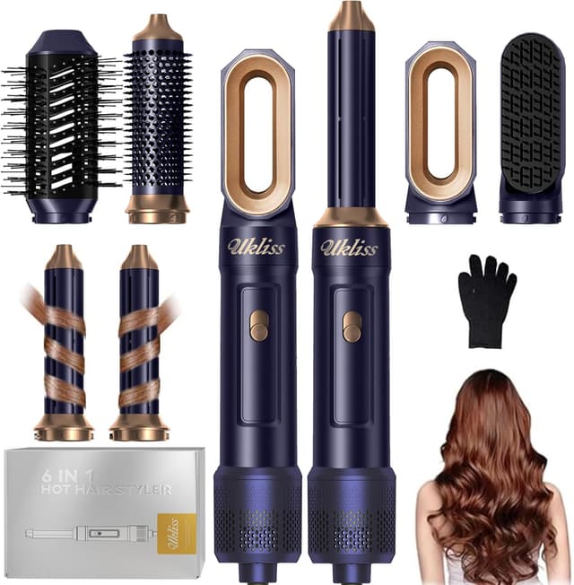 Detalle de UKLISS 6 in 1 Airstyler: spazzola asciugacapelli & hairstyler con phon per capelli, testine termiche e arricciacapelli automatico